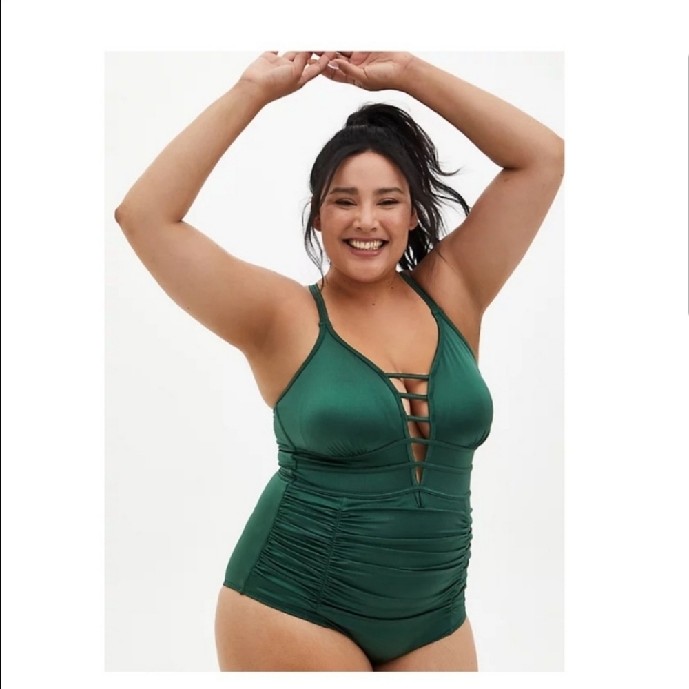 NWT Torrid Strappy Olive Shine Swimsuit